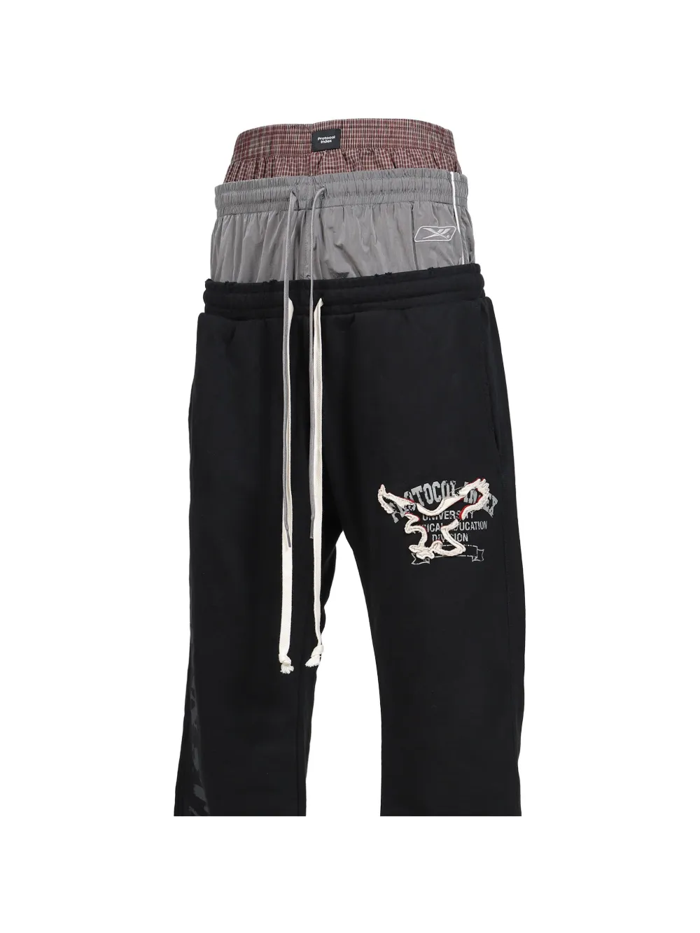 PROTOCOL INDEX layered embroidered track pants - Nero