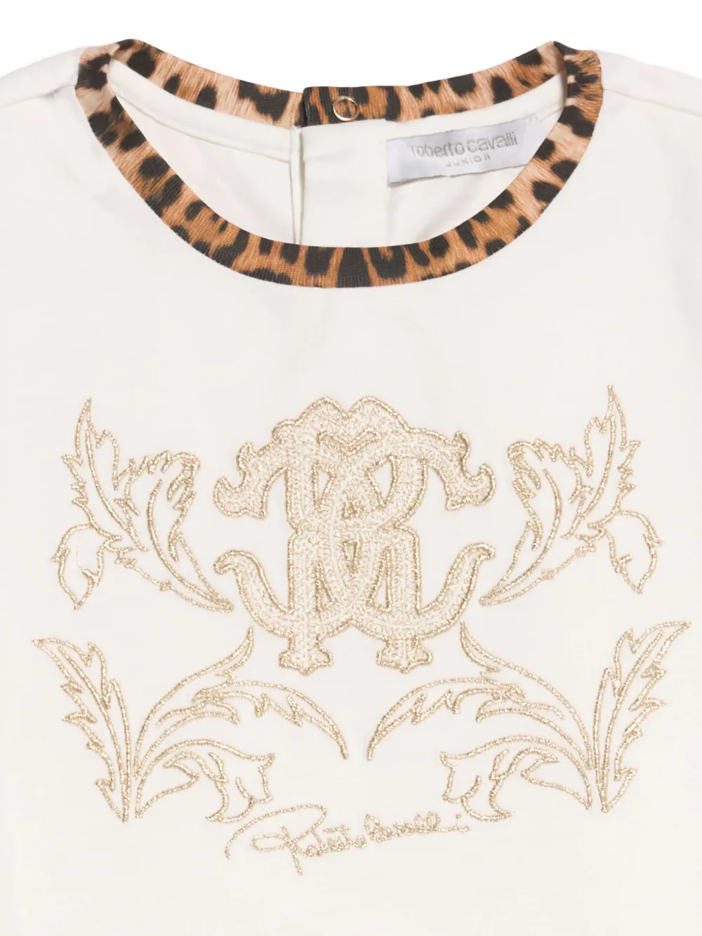 Roberto Cavalli Junior leopard-print embroidered T-shirt Beige