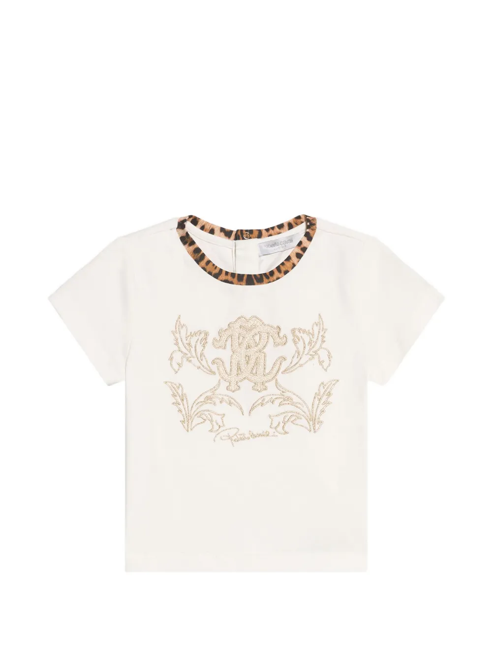 Roberto Cavalli Junior leopard-print embroidered T-shirt Beige