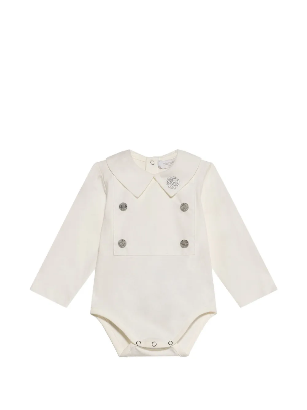 Roberto Cavalli Junior logo-embroidered double-breasted bodysuit Beige