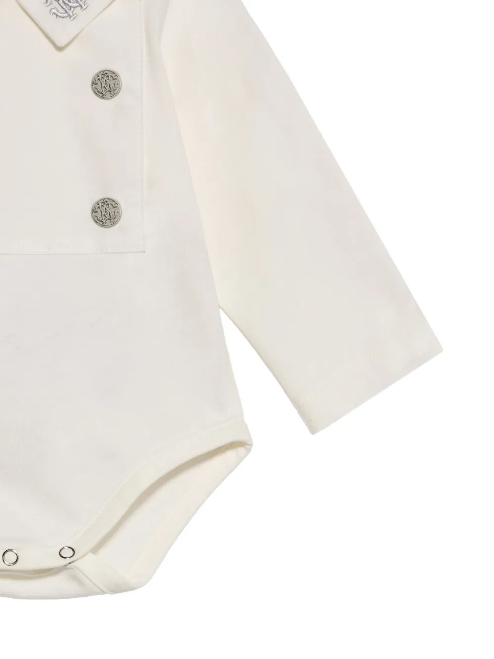 Roberto Cavalli Junior logo-embroidered double-breasted bodysuit Beige