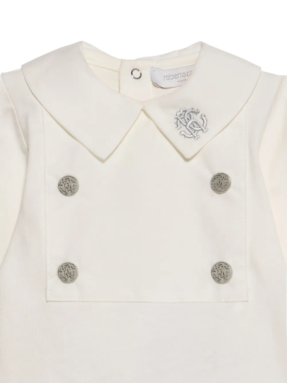 Roberto Cavalli Junior logo-embroidered double-breasted bodysuit Beige