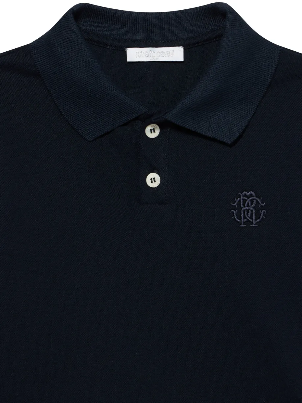 Roberto Cavalli Junior logo-embroidered long-sleeved polo shirt Blauw