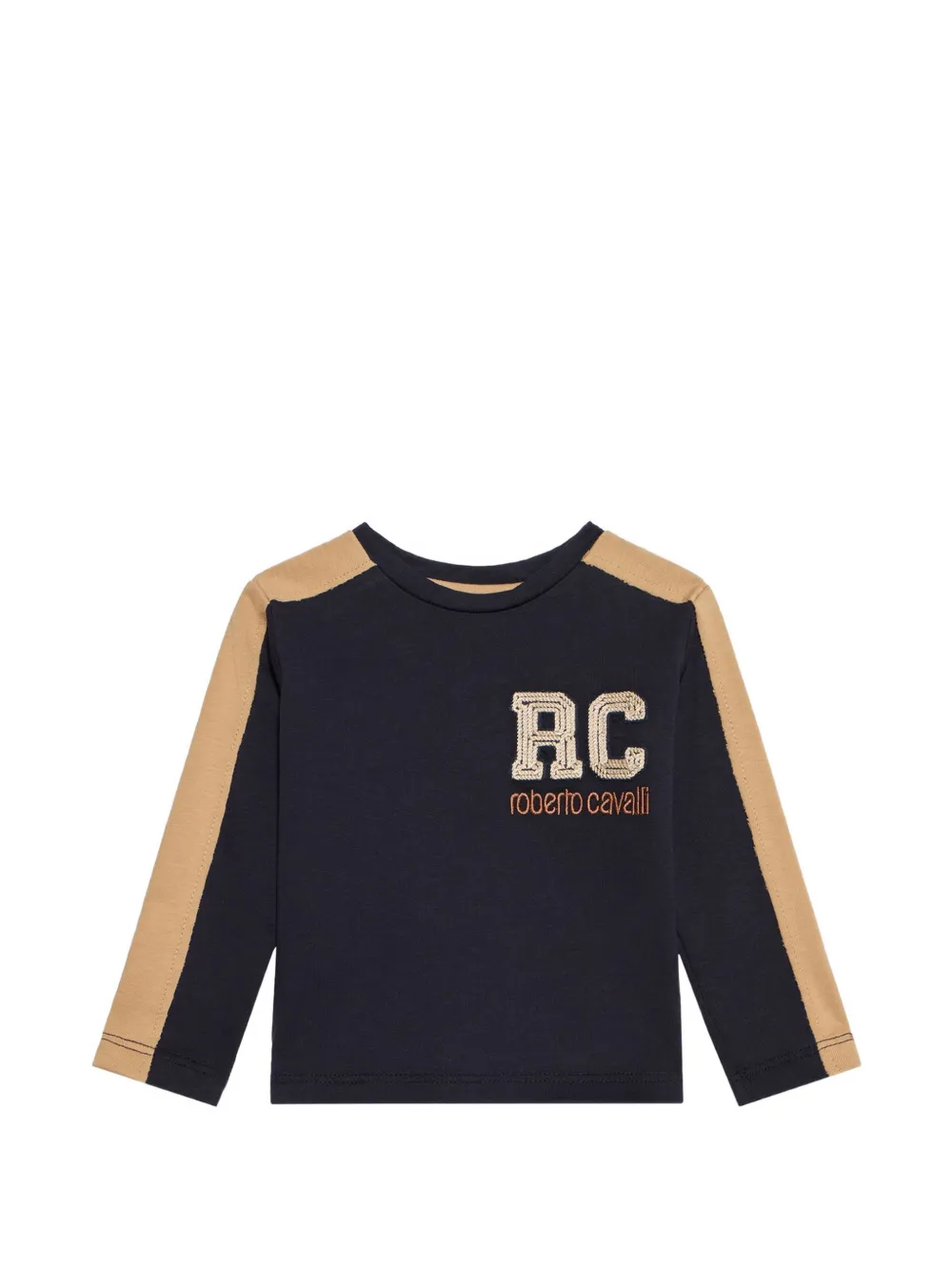 Roberto Cavalli Junior logo-embroidered side-stripe T-shirt Blauw
