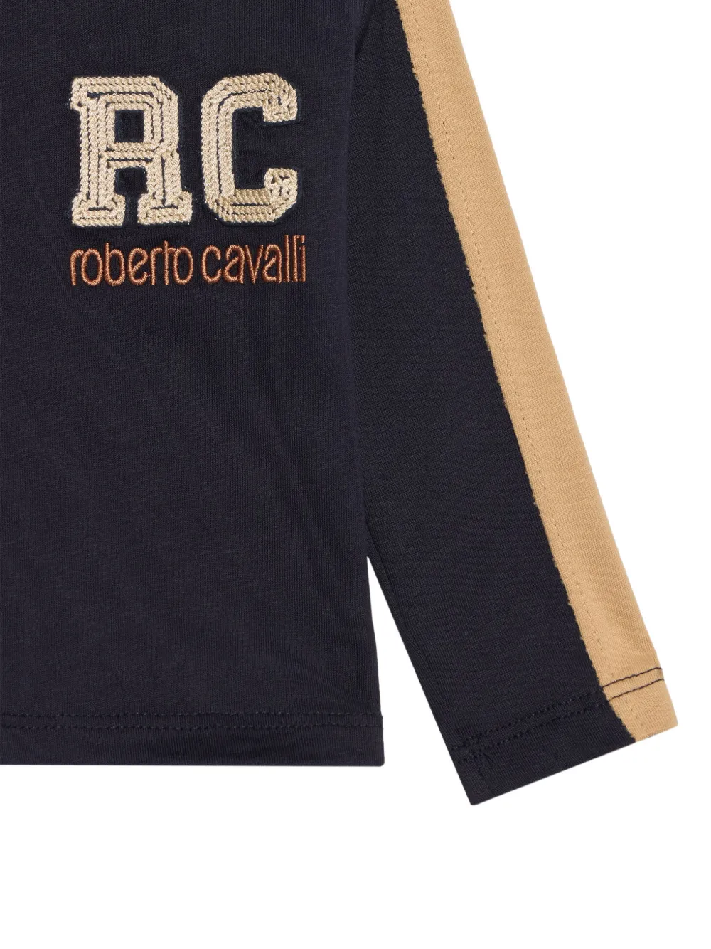 Roberto Cavalli Junior logo-embroidered side-stripe T-shirt Blauw