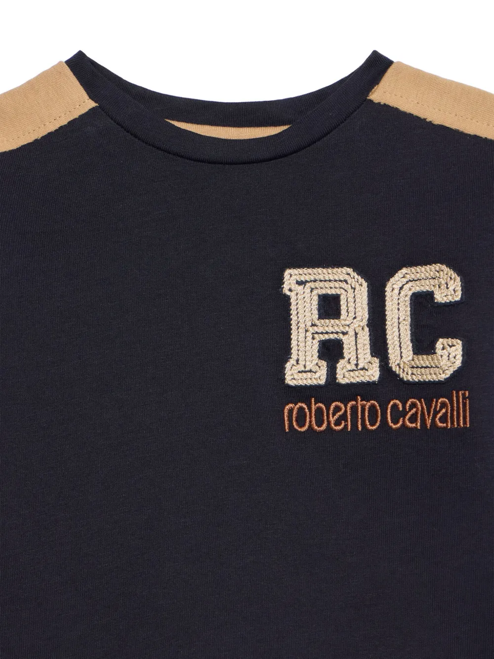 Roberto Cavalli Junior logo-embroidered side-stripe T-shirt Blauw