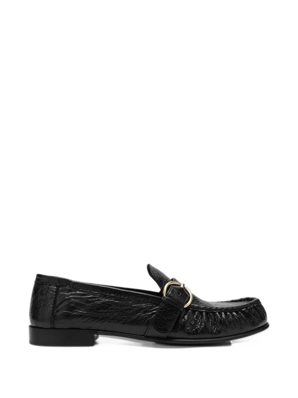 Miu Miu buckled crinkled leather loafers - Nero