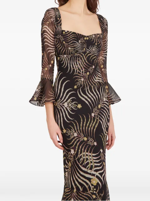 Saloni Willa Long-B palm-print dress