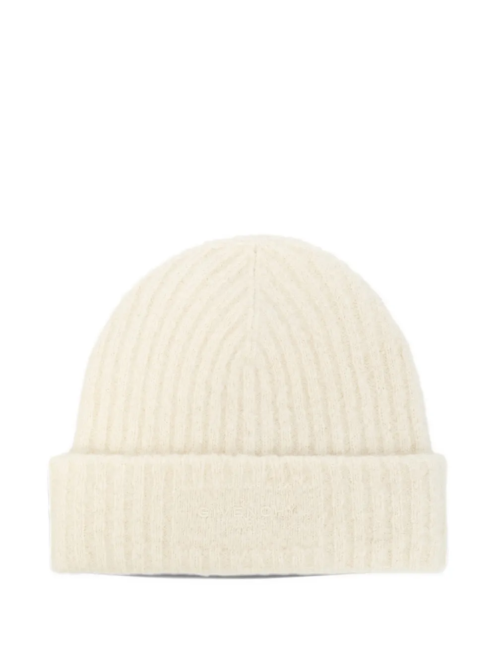 Givenchy logo-embroidered ribbed-knit beanie hat Beige