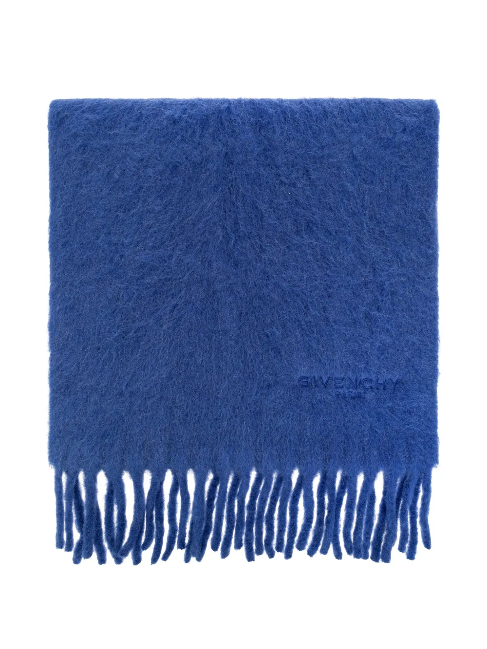 Givenchy logo-embroidered fringed scarf Blauw