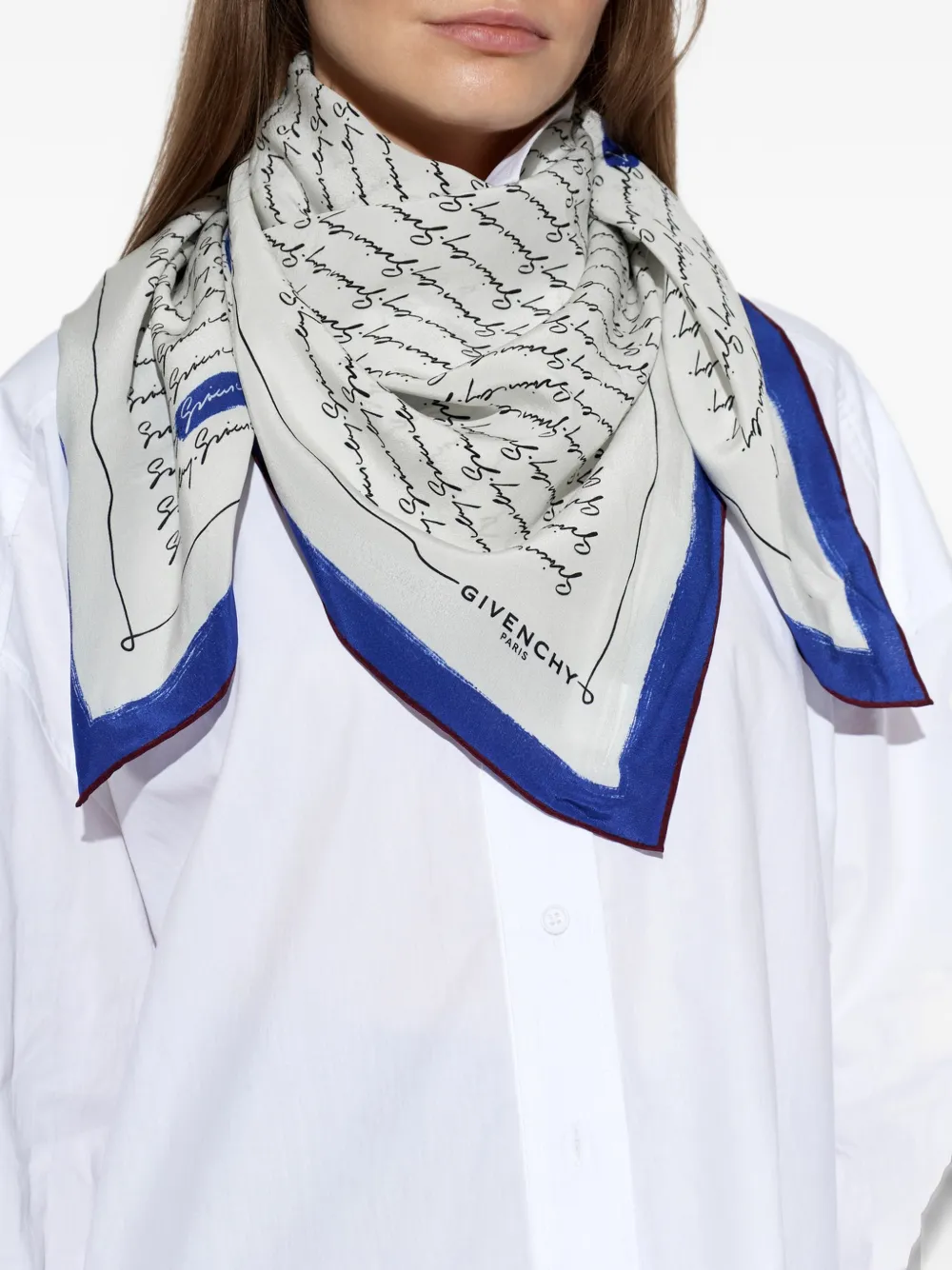 Givenchy logo-pattern silk scarf Wit