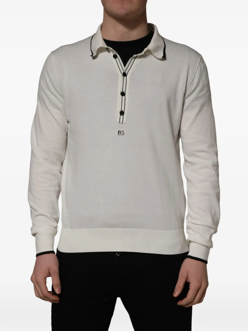 Dolce & Gabbana piped-trim long-sleeve polo shirt Wit