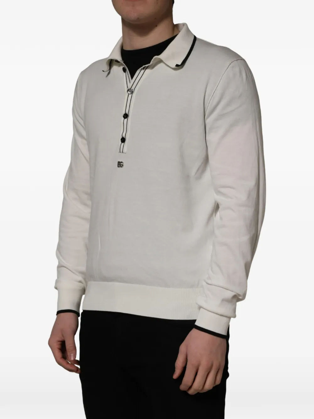 Dolce & Gabbana piped-trim long-sleeve polo shirt Wit