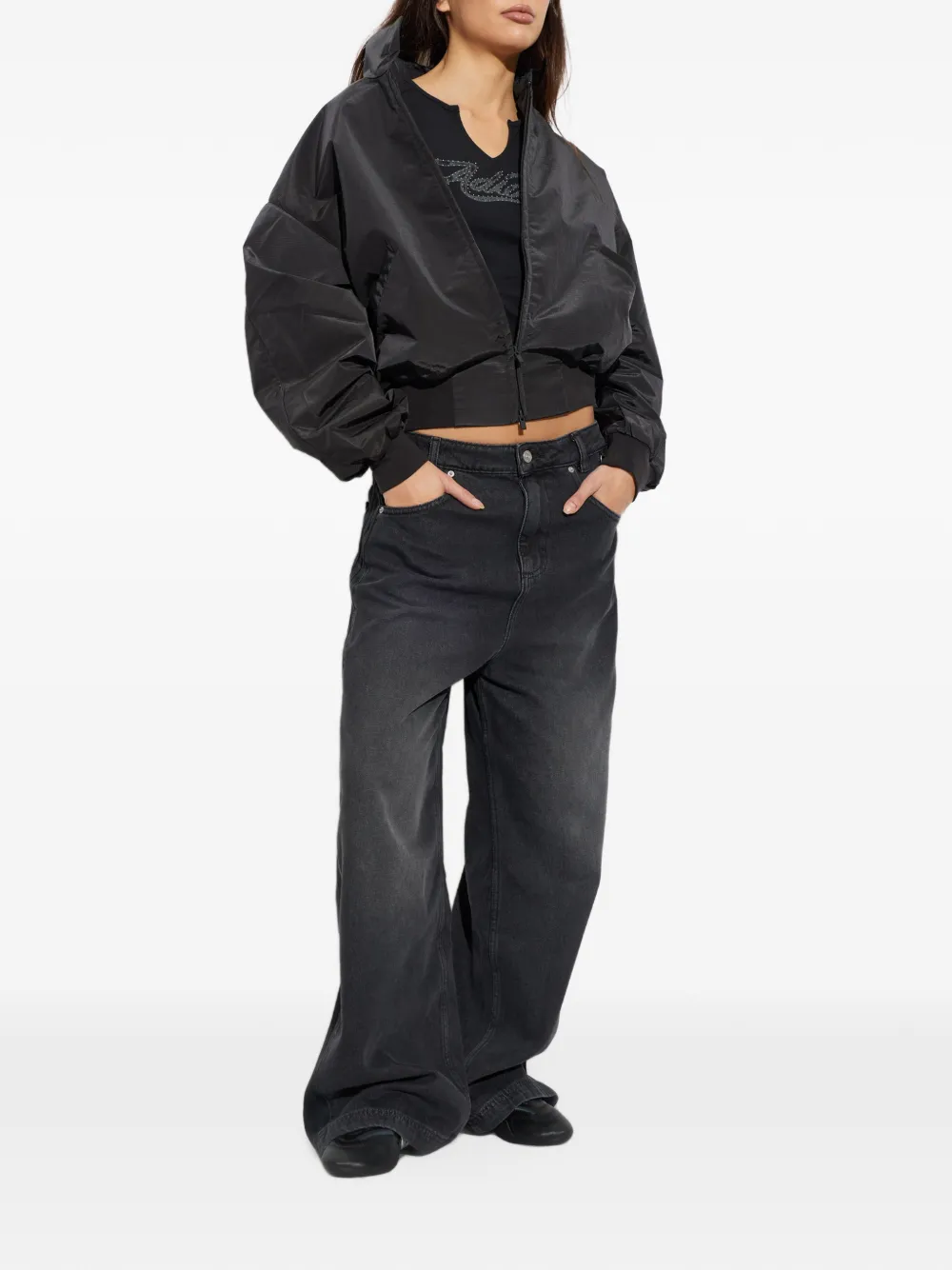 adidas wide-leg jeans Zwart
