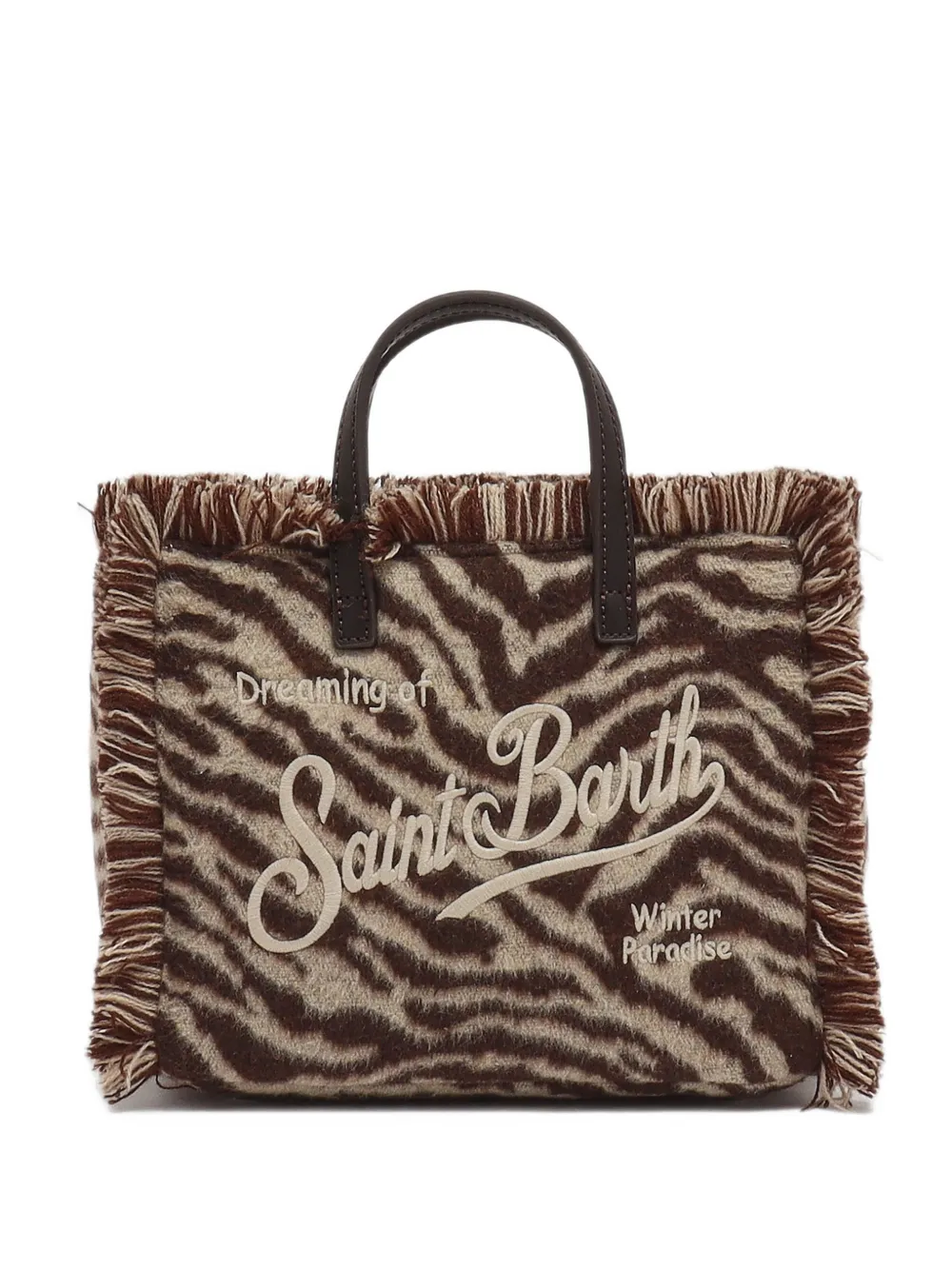 MC2 Saint Barth mini Vanity zebra-print frayed tote bag Bruin