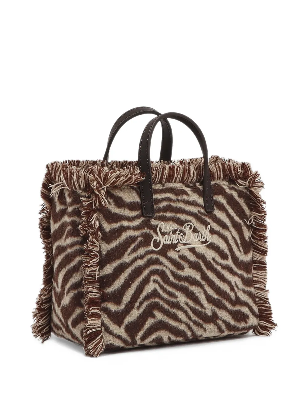 MC2 Saint Barth mini Vanity zebra-print frayed tote bag Bruin