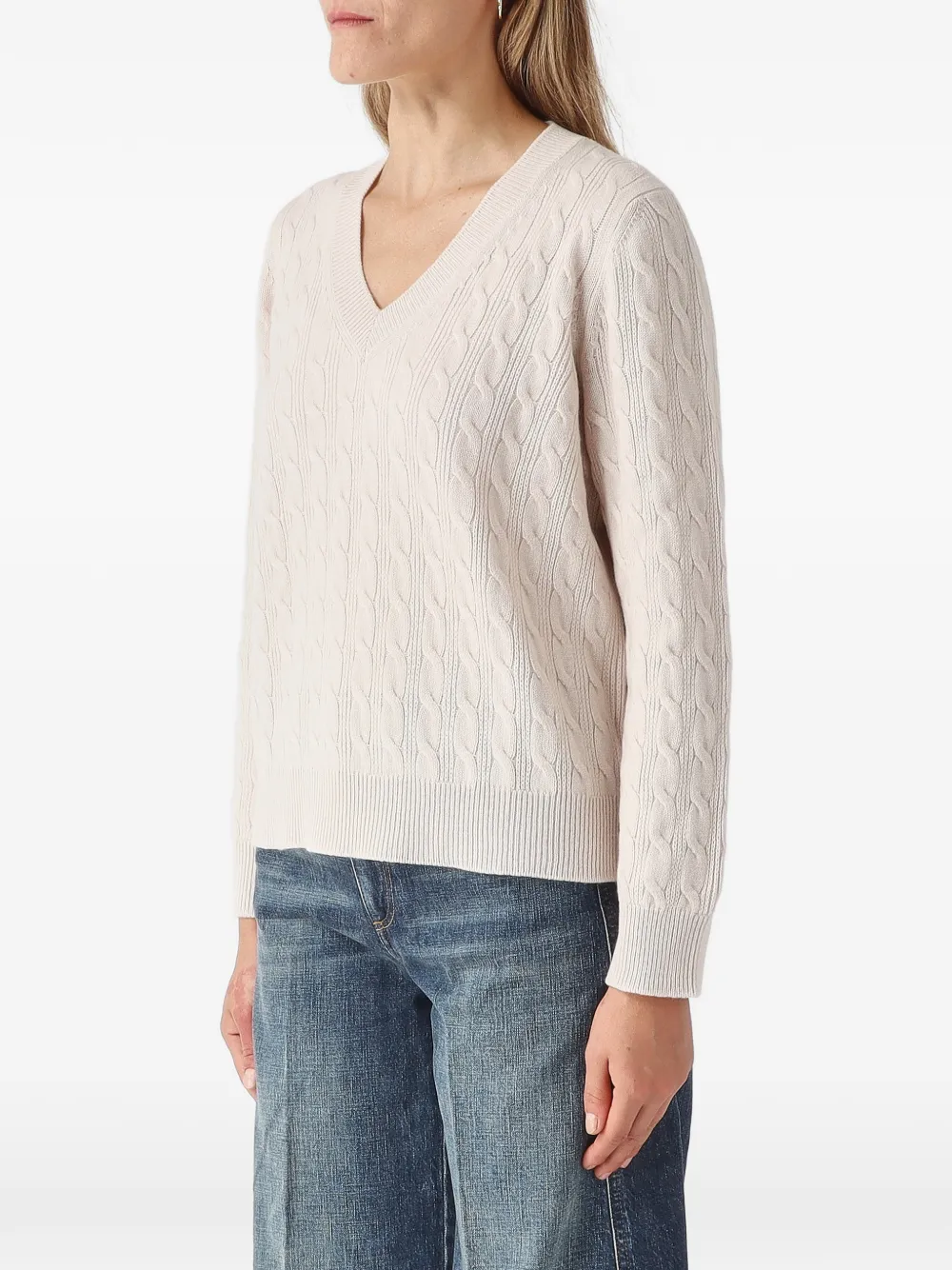 Gran Sasso cable-knit V-neck sweater Roze