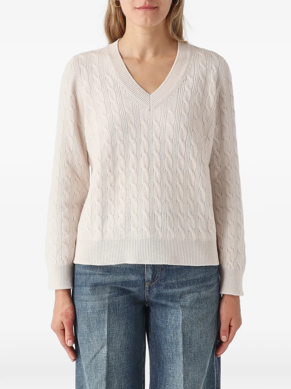 Gran Sasso cable-knit V-neck sweater Roze