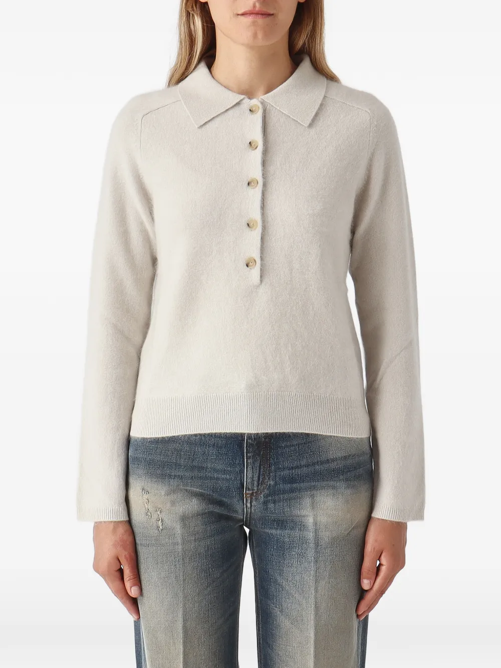 Max Mara Cellula button-fastening polo-collar sweater Beige