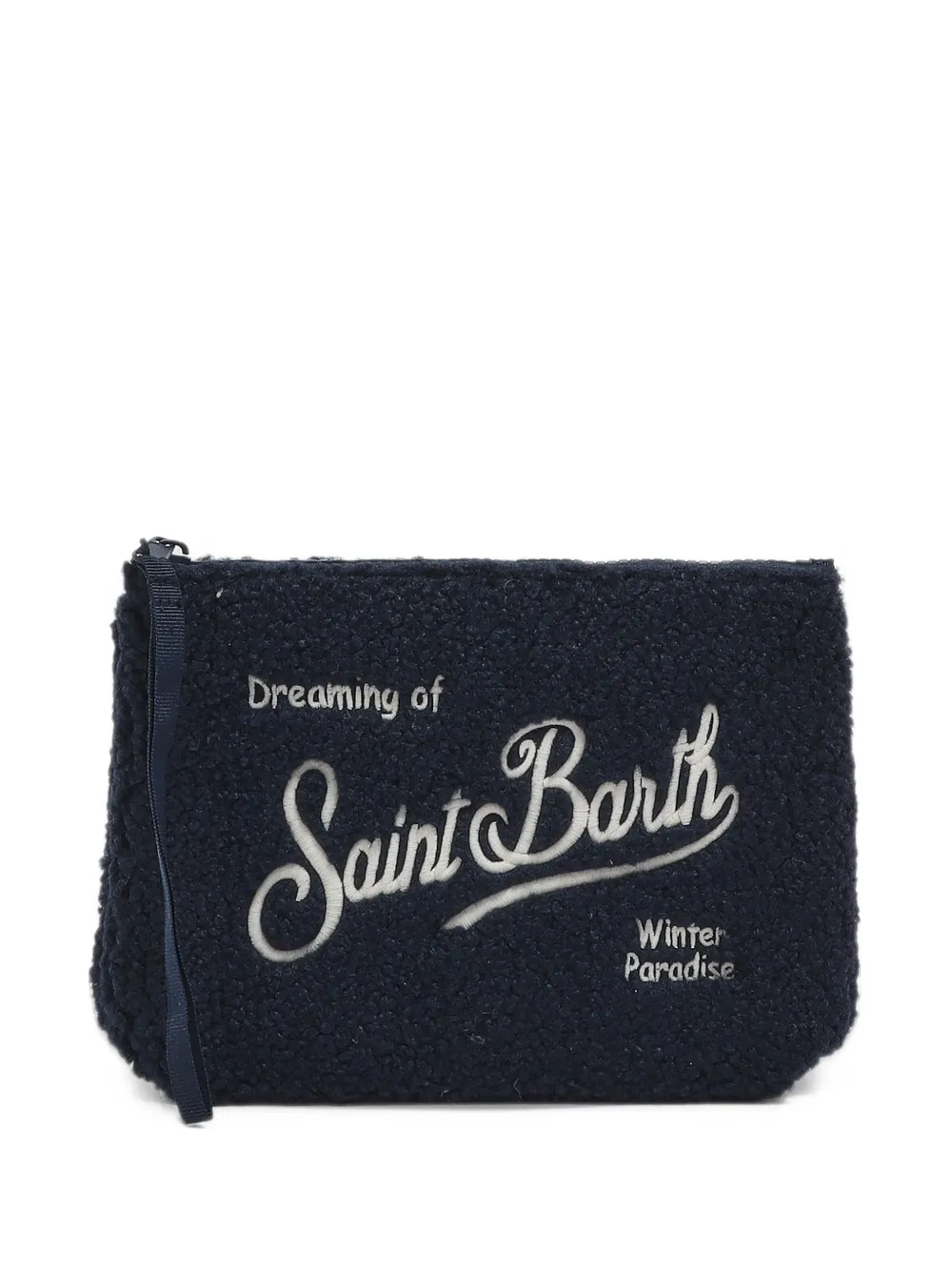 MC2 Saint Barth Aline logo-embroidered shearling-effect clutch bag Blauw