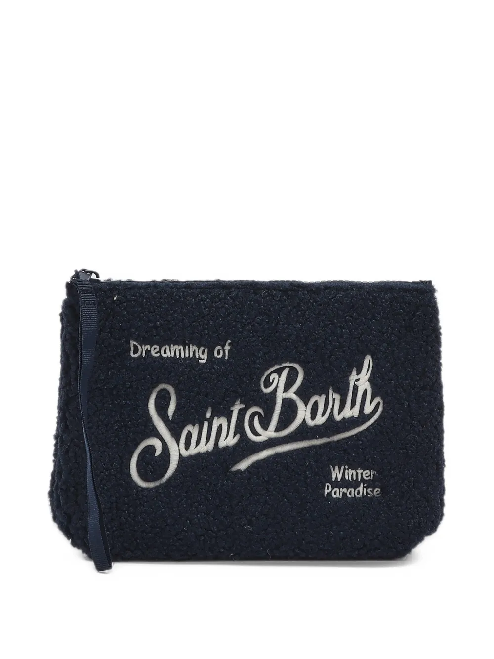 MC2 Saint Barth Aline logo-embroidered shearling-effect clutch bag Blauw