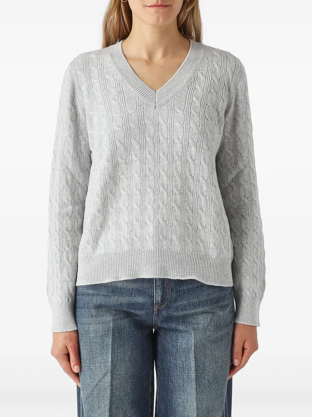 Gran Sasso cable-knit V-neck sweater Grijs