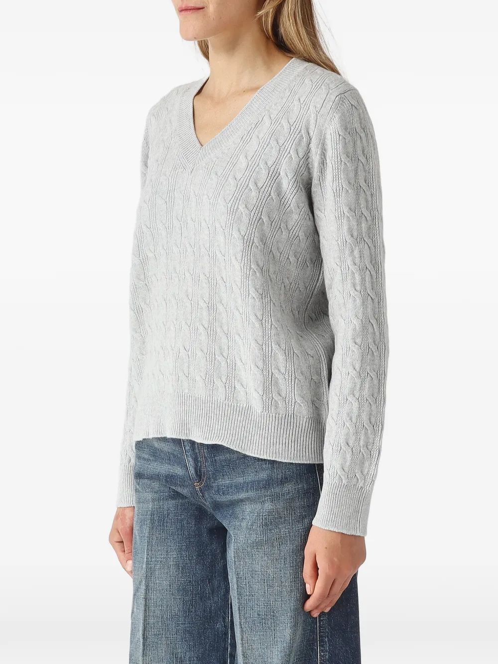 Gran Sasso cable-knit V-neck sweater Grijs