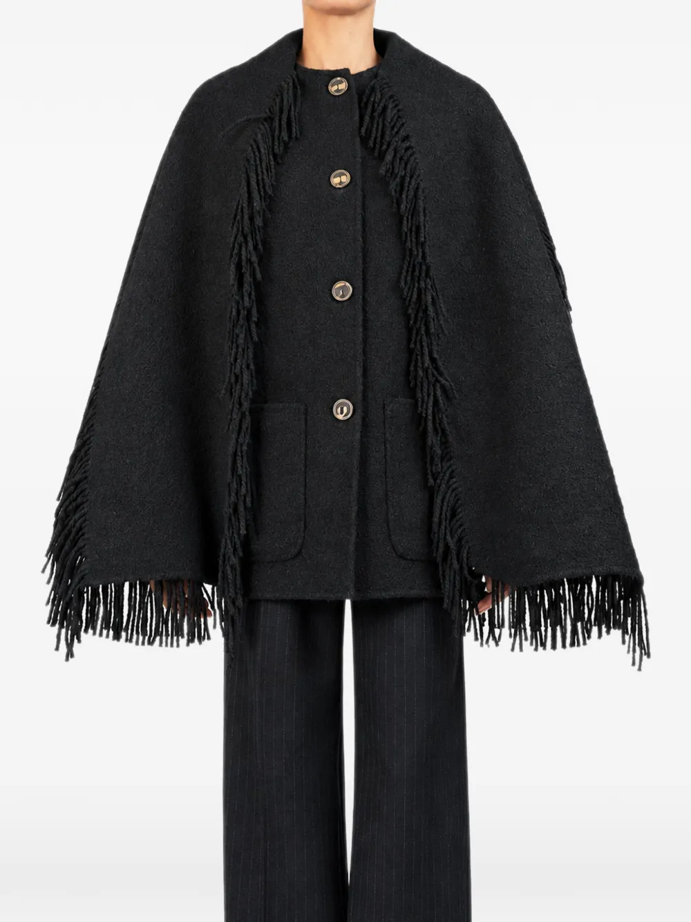 TOTEME fringed scarf jacket - Nero