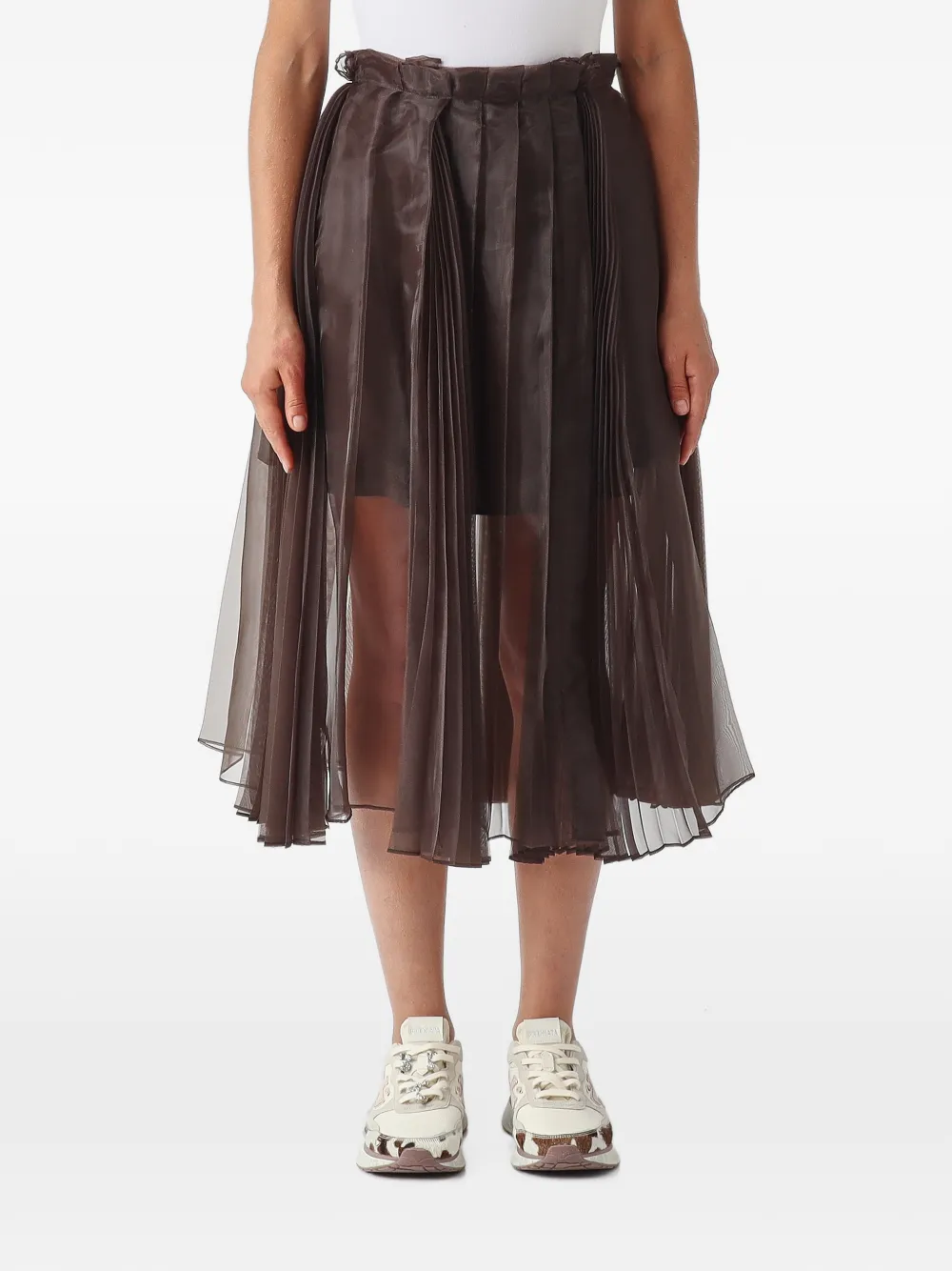 MeimeiJ pleated sheer midi skirt - Marrone
