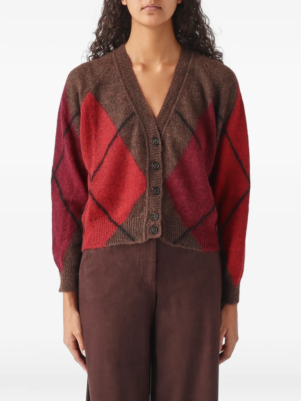 Nenette Chantal argyle-knit V-neck cardigan - Brown