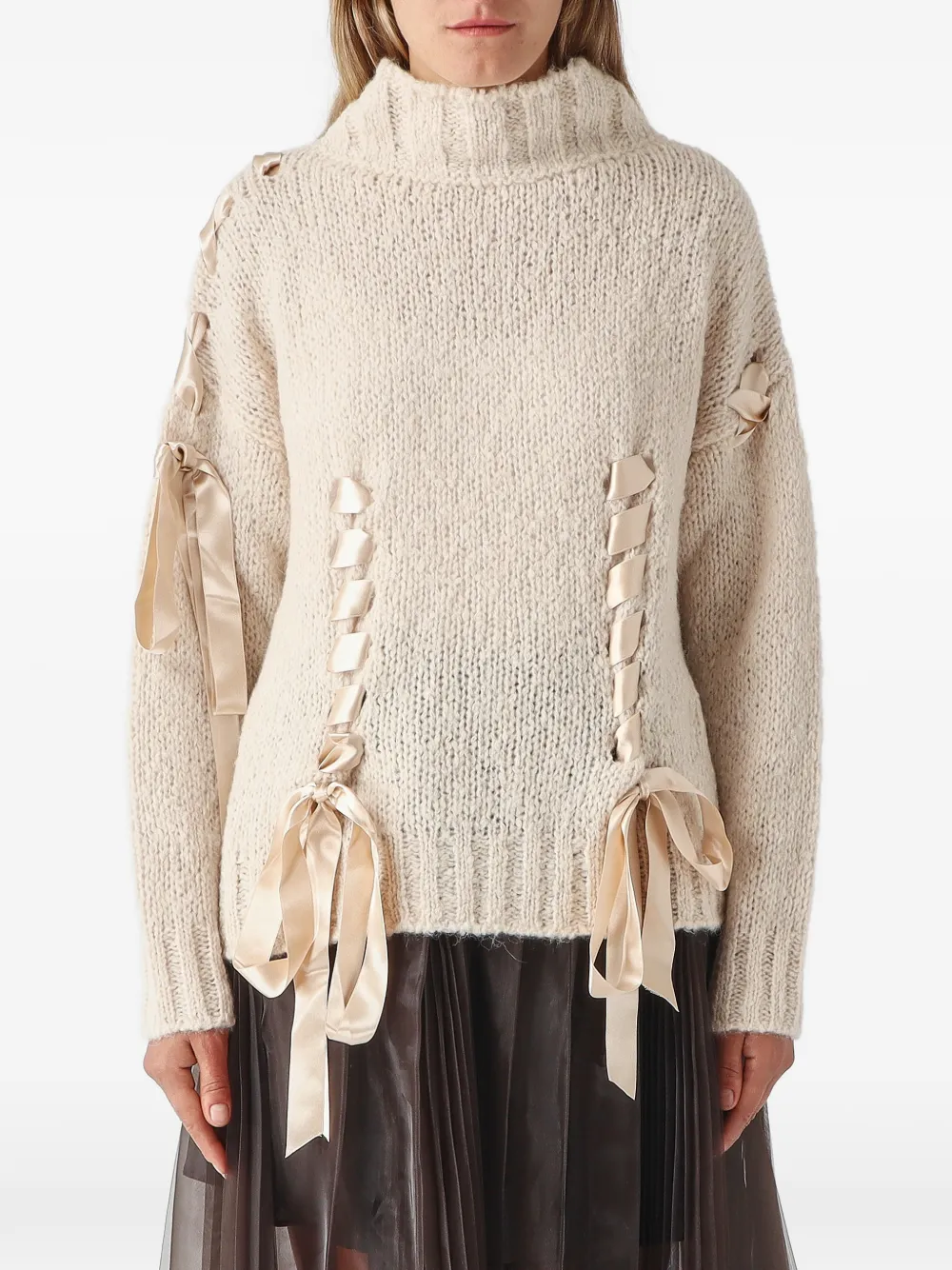 MeimeiJ bow-embellished lace-up sweater - Rose MeimeiJ bow-embellished lace-up sweater - Rose
