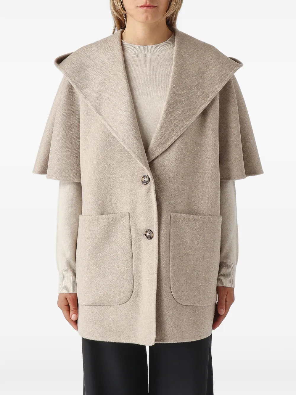 Max Mara cashmere-drap hooded cape beige