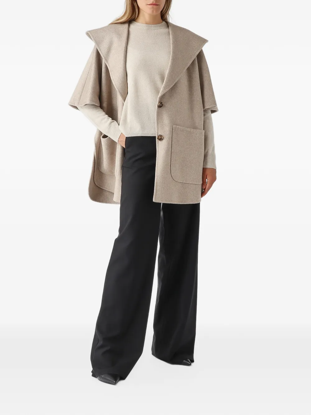 Max Mara cashmere-drap hooded cape beige