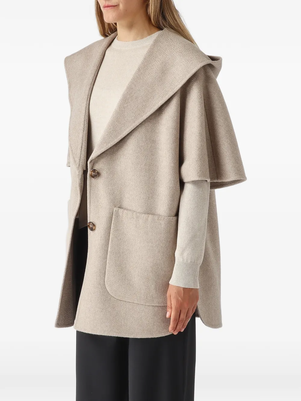 Max Mara cashmere-drap hooded cape beige