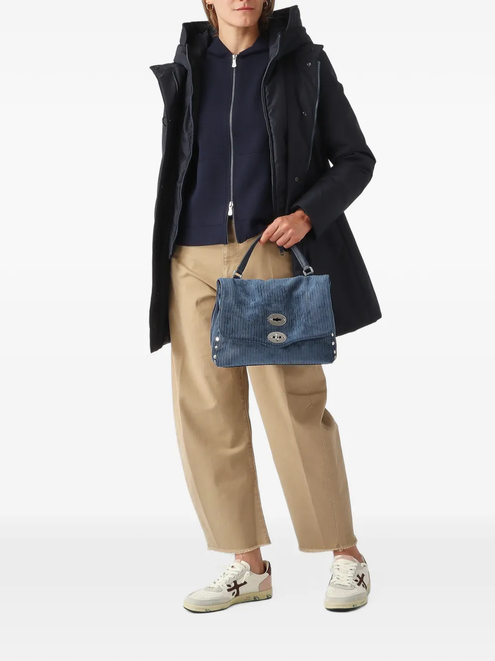 Zanellato small Postina stud-embellished corduroy tote bag Blauw
