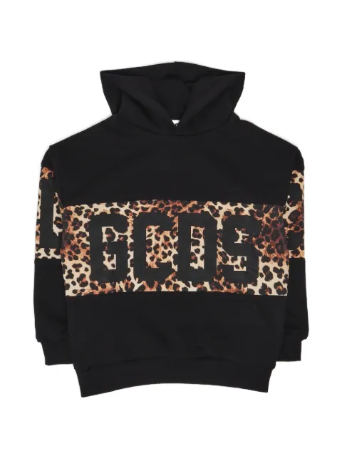 Gcds Kids leopard-print logo-patch hoodie