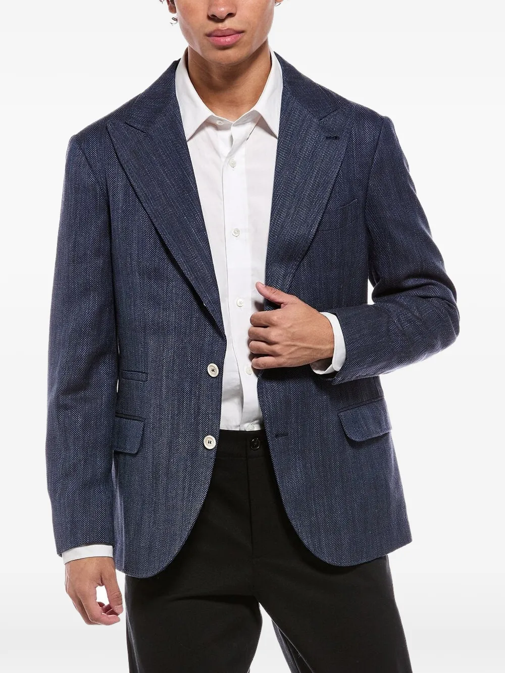 Brunello Cucinelli Denimblazer met visgraatpatroon Blauw