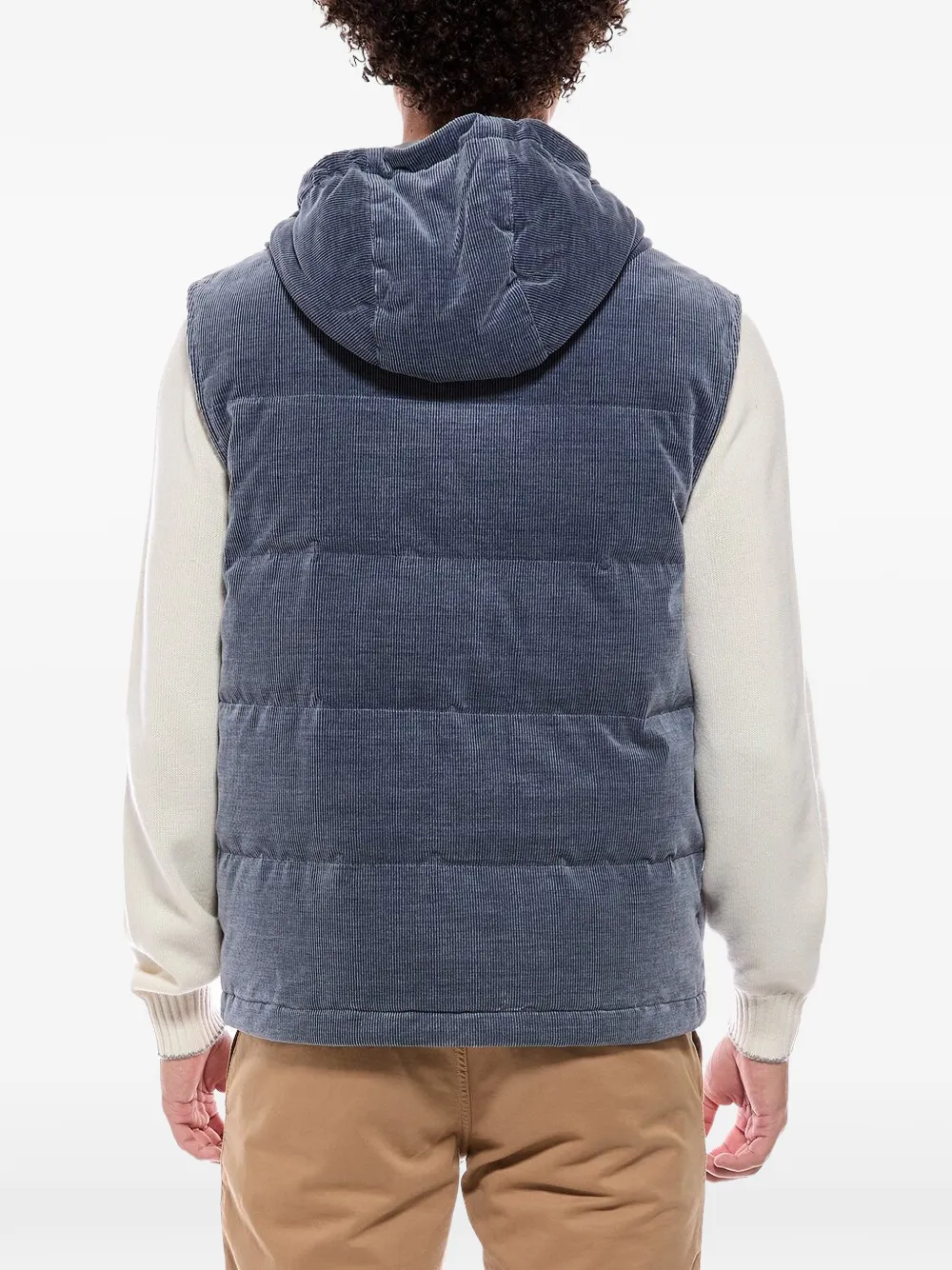 Brunello Cucinelli Ribfluwelen bodywarmer met capuchon Blauw