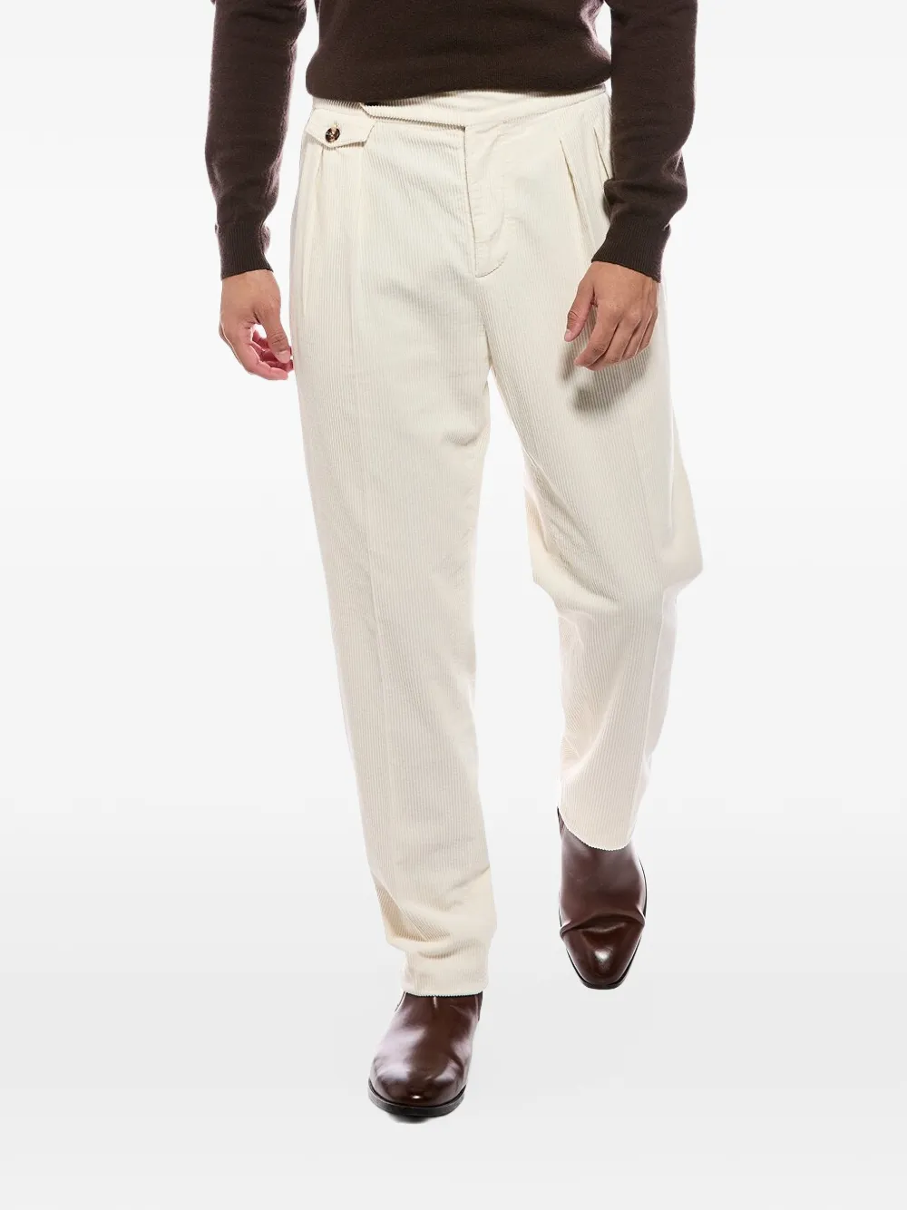 Brunello Cucinelli Ribfluwelen plooibroek Wit