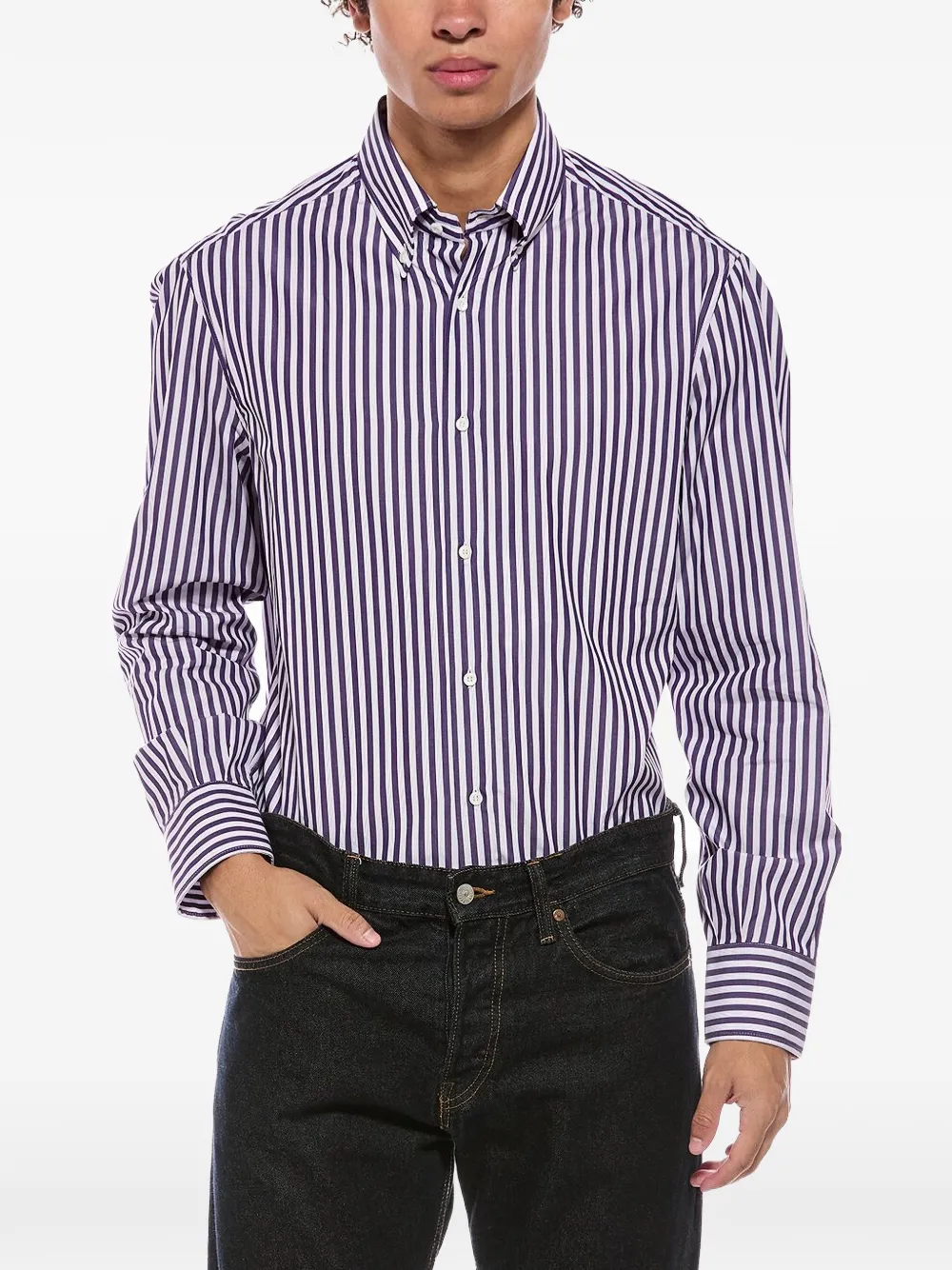 Brunello Cucinelli striped buttoned shirt Paars