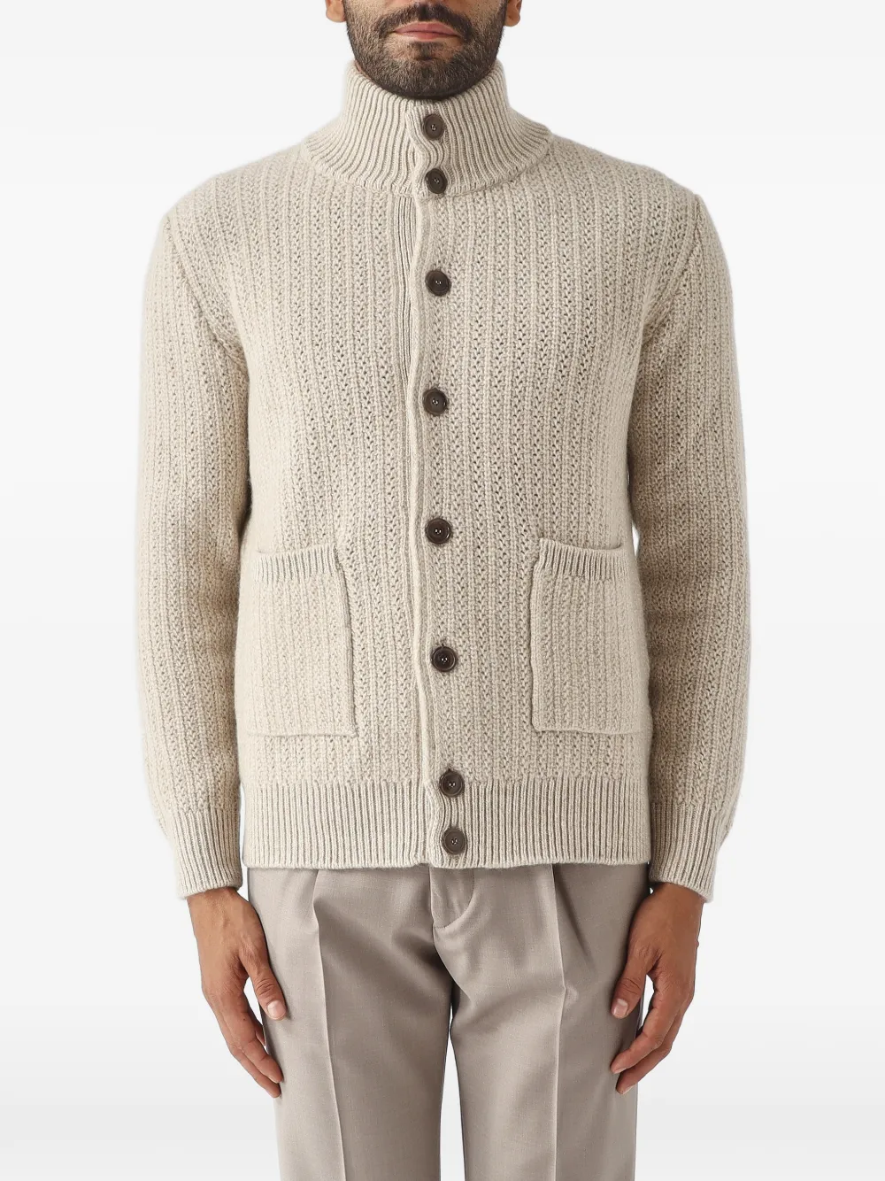 Filippo De Laurentiis ribbed-knit button-up cardigan Beige