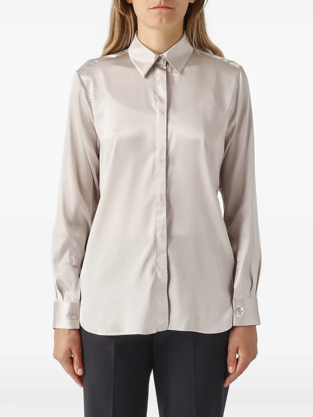 Tagliatore Andra satin-finish long-sleeve shirt - Neutrals