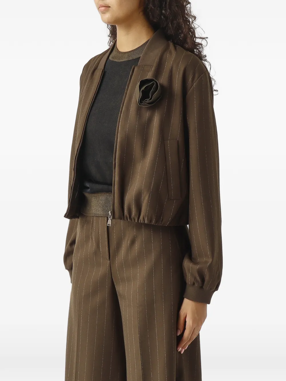 Nenette Bryanir pinstripe-print floral-appliqué jacket Bruin