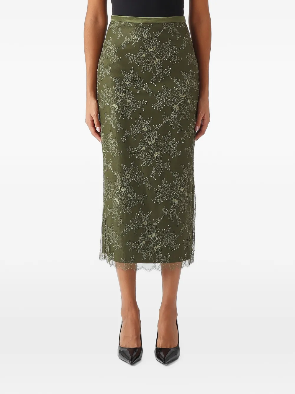 Nenette Gemma lace-overlay pencil midi skirt - Vert