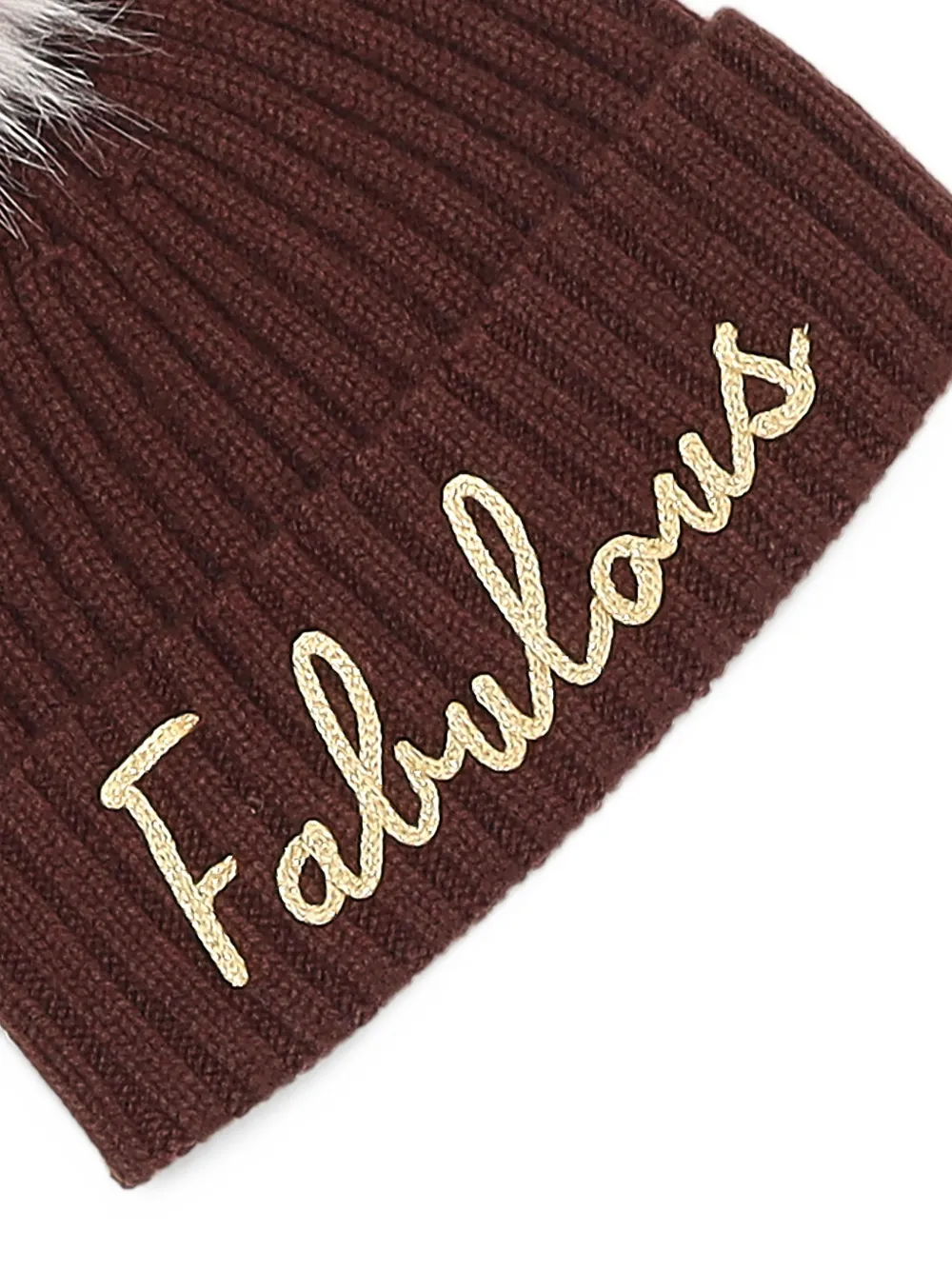 MC2 Saint Barth brown Wengen beanie with pompom and Fabulous embroidery Bruin