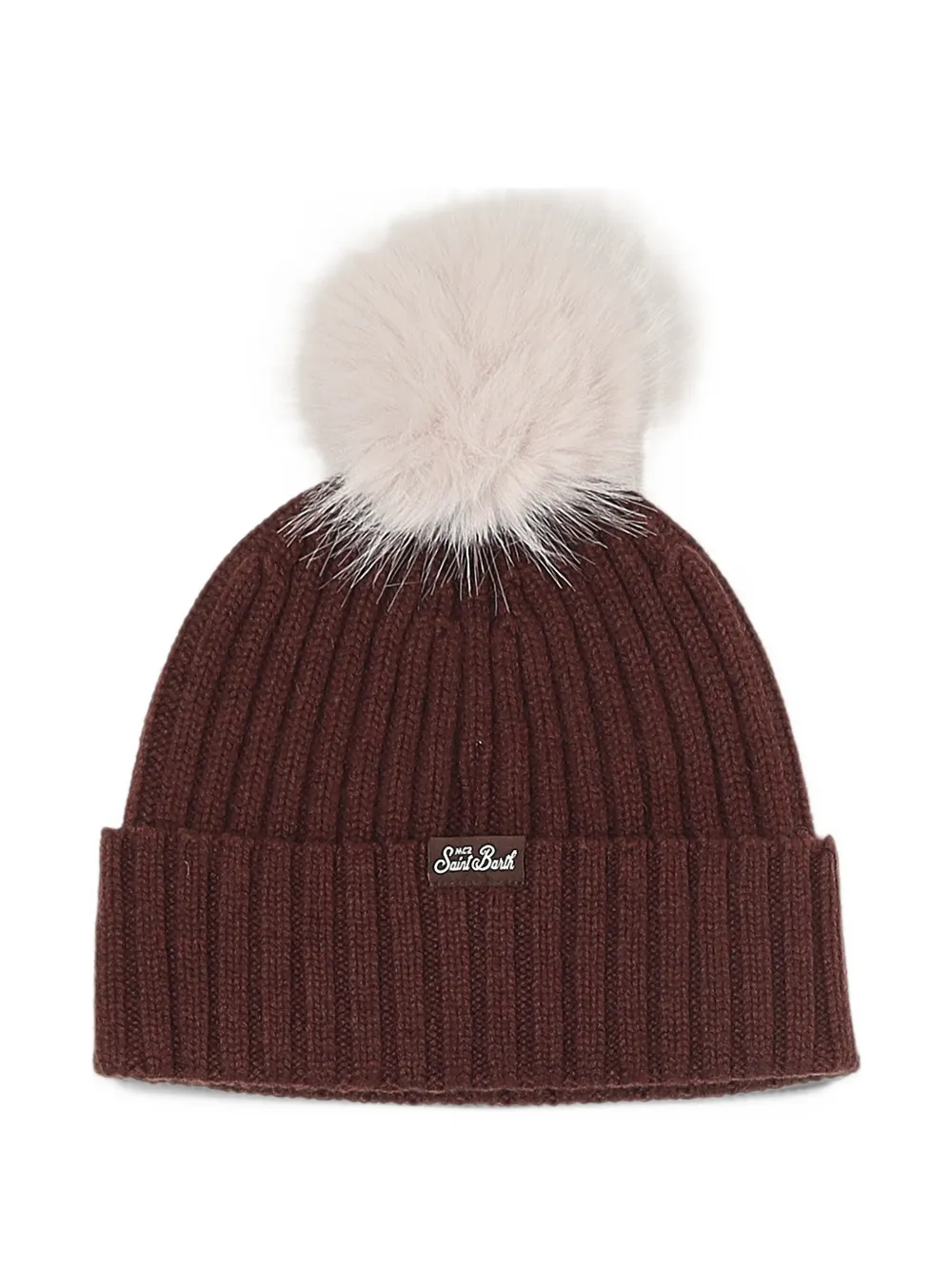 MC2 Saint Barth brown Wengen beanie with pompom and Fabulous embroidery Bruin