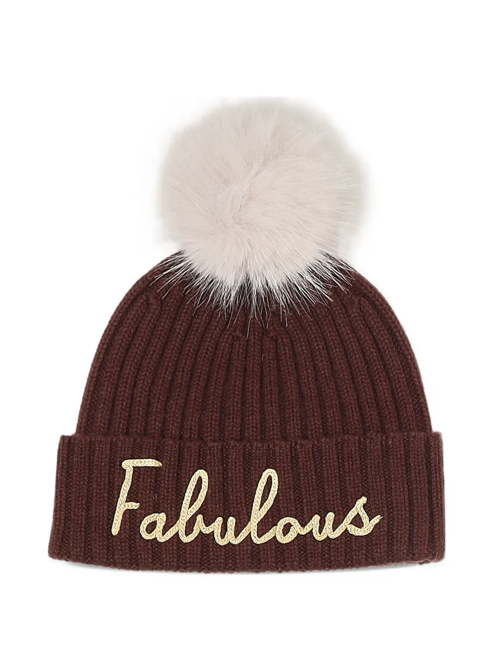 MC2 Saint Barth brown Wengen beanie with pompom and Fabulous embroidery Bruin