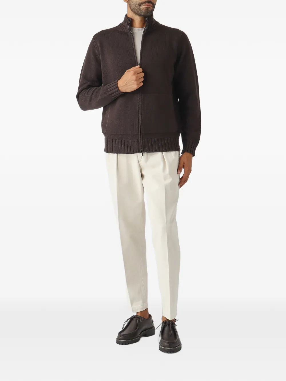 Filippo De Laurentiis zip-up ribbed-trim cardigan Bruin