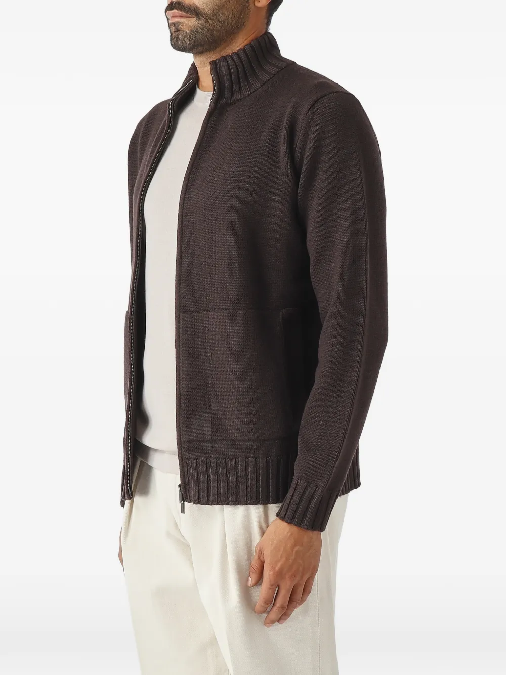 Filippo De Laurentiis zip-up ribbed-trim cardigan Bruin