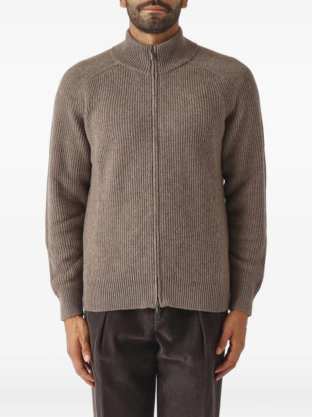 Filippo De Laurentiis ribbed-knit raglan-sleeve cardigan Bruin